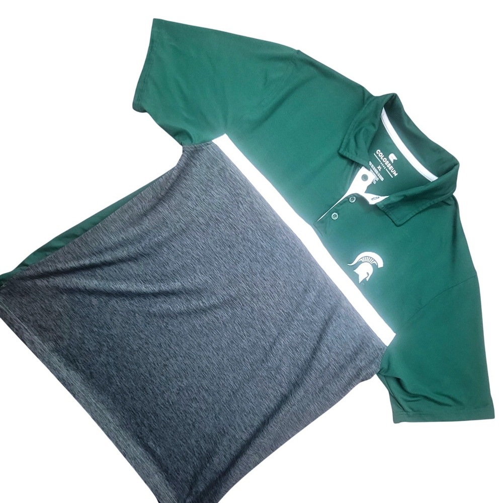 Colosseum Michigan State Spartans Poloβ Shirt Mens XL Green Grey Colorblock MSU